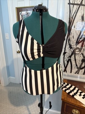 18-20 Plus Size Uk Made Jester Beetlejuice Costume With Tights Bra Suspenders
