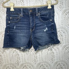 American Eagle Super Stretch Jean Shorts Size 4 Blue Denim Cutoffs Distressed