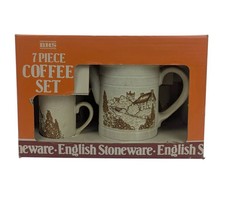 BHS 7 Piece Coffee Set English Ashdale Pottery Stoneware Vintage 6 Cups + 1 Pot