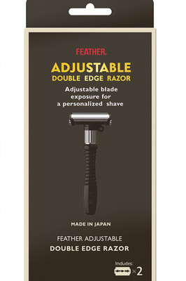 Feather Adjustable Double Edge Safety Razor w/ 2 Stainless Blades Made in Japan