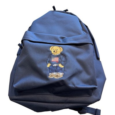 Polo Ralph Lauren Navy Backpack Full Size Laptop Unisex Embroidered Bear bottle