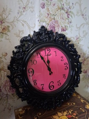 16'' Quartz Wall Clock Black & Pink Victorian Paris Goth Y2K