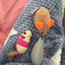 Interactive Cat Toy Mice Set of 3 with Rope, Plush, Feather Tail