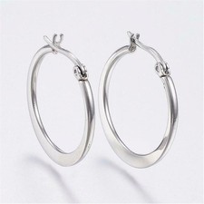 Surgical Stainless Steel Bladed Round 26x25mm Silver Hoop Earrings