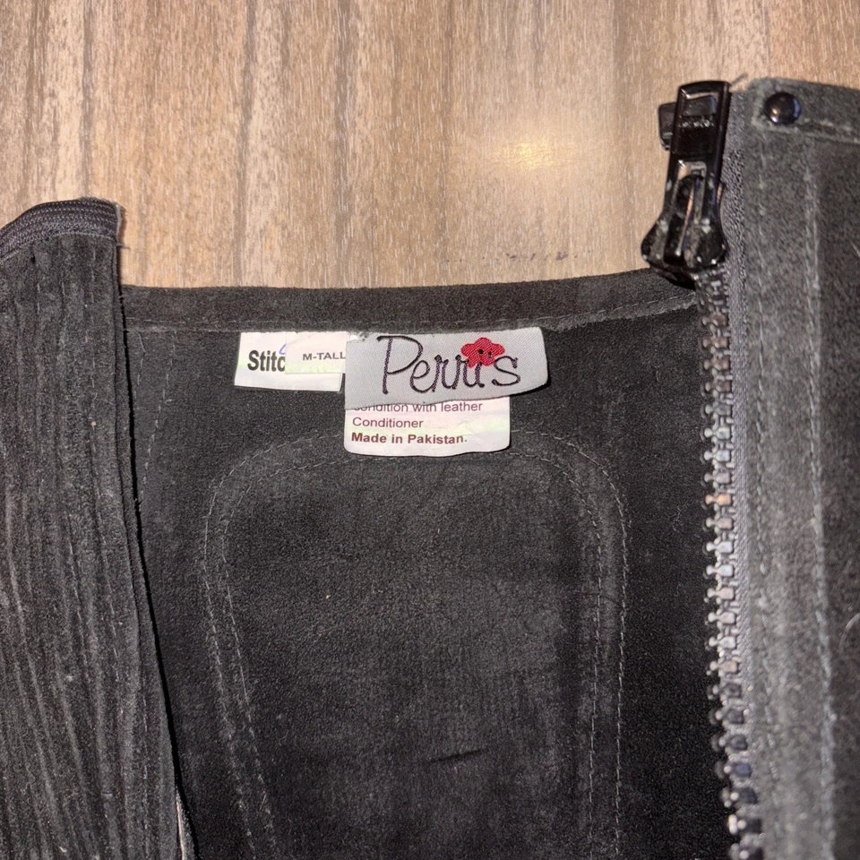 Perri's Adulto Cremallera Media Chapa M-Alto Negro 100% Vaca Gamuza Dividida Foto 2 de 3