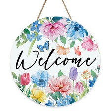 Welcome Spring Summer Floral Front Door Sign, Flower Butterfly Wildflower Woo...