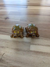 Vintage Turtles Salt Pepper Shakers, Japan, Artmark Tan & Green With Stoppers