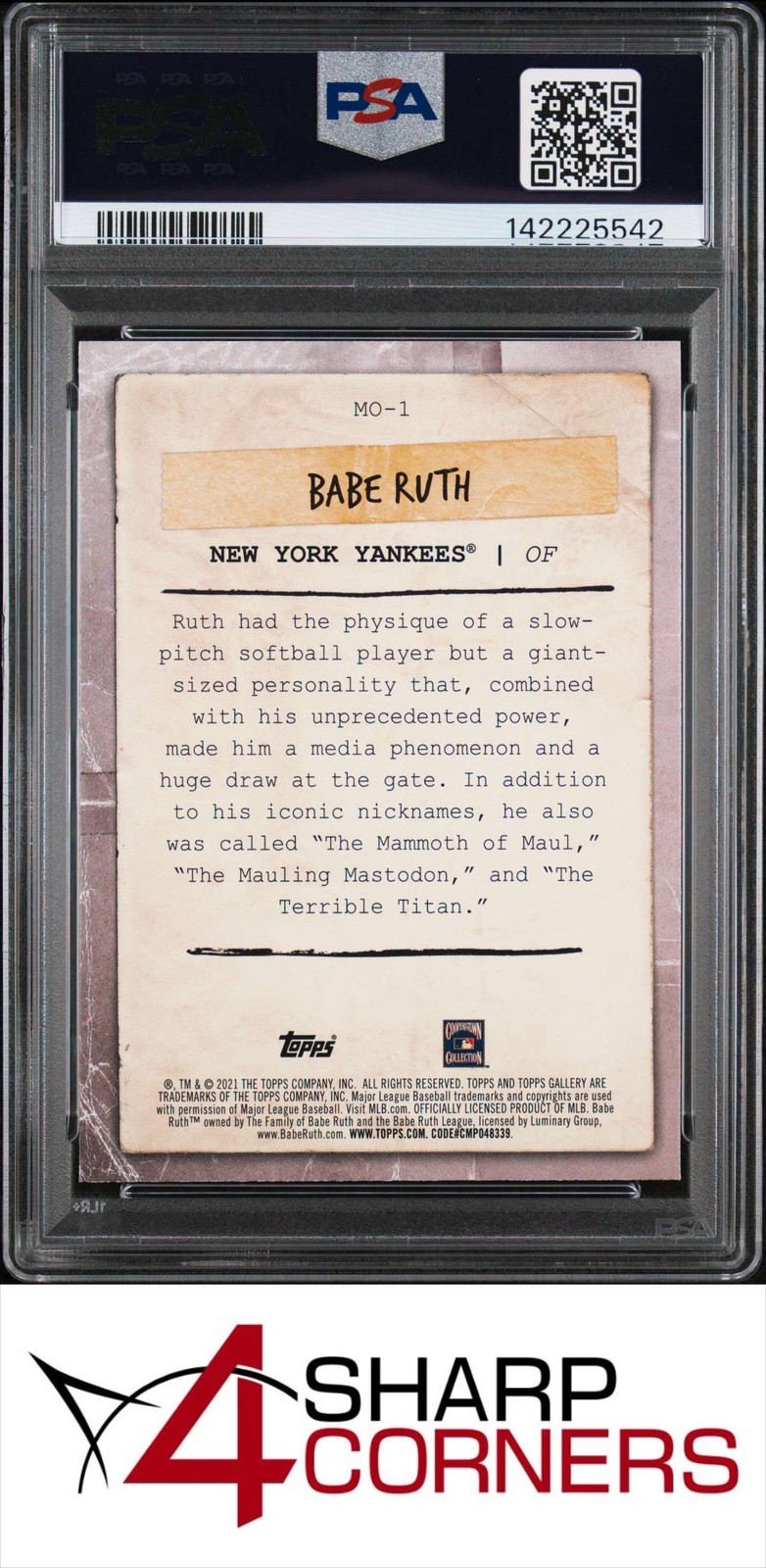 2021 TOPPS GALLERY MLB ORIGINALS #MO-1 BABE RUTH YANKEES HOF POP 1 PSA 10 view 2