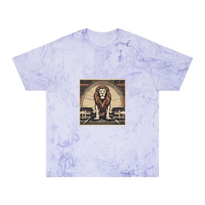 Unisex Color Blast T-Shirt | warrior_lion_in_garage | Draft ID: 20250914-205624