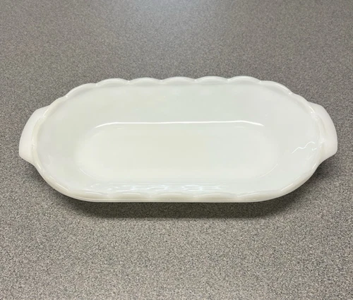 Indiana Milk Glass Dish Tray Oval Oblong White Basket Weave Vintage