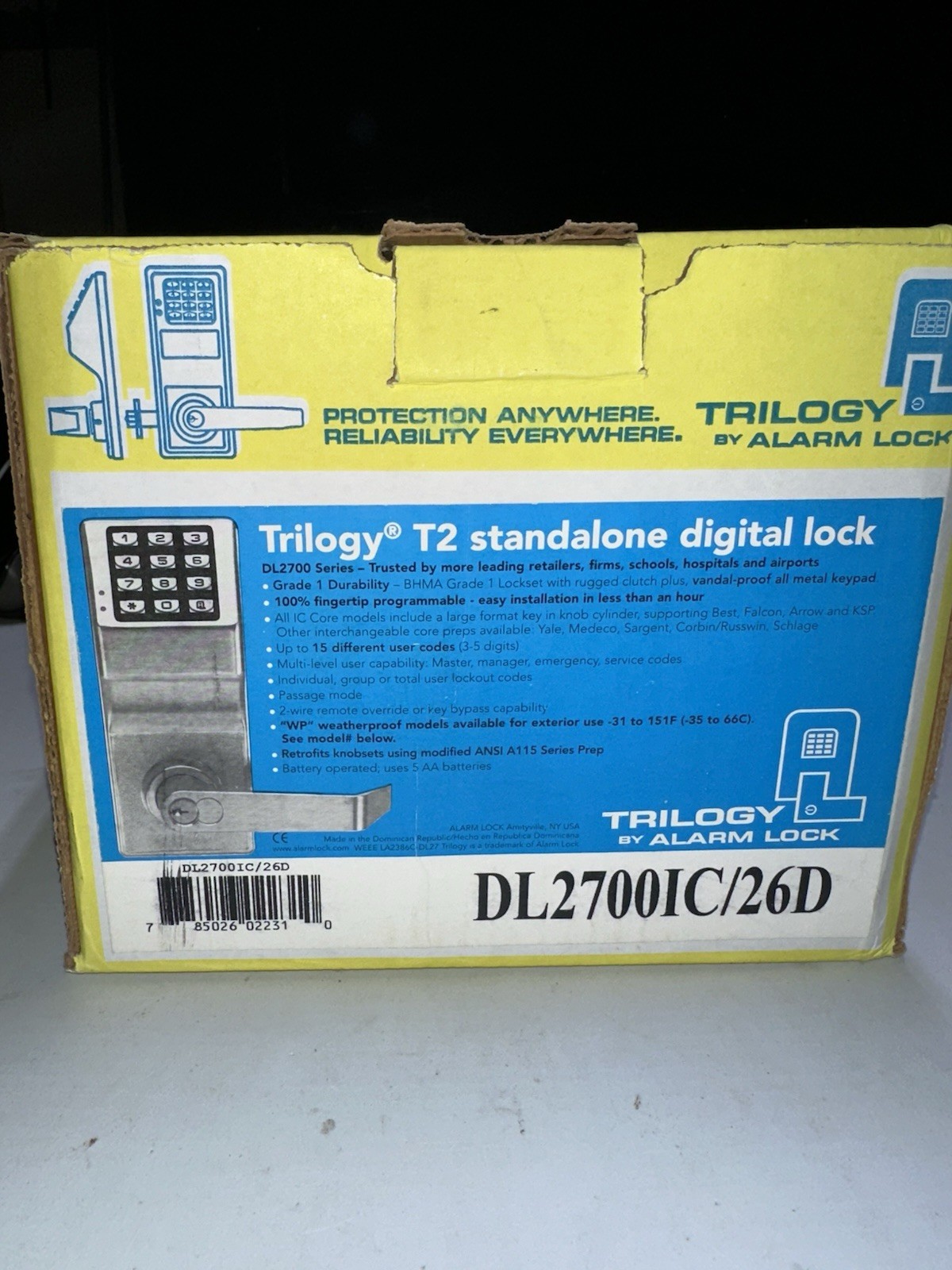 Trilogy T2 Standalone Alarm Lock Digital Lock DL2700IC/26D interchangeable core