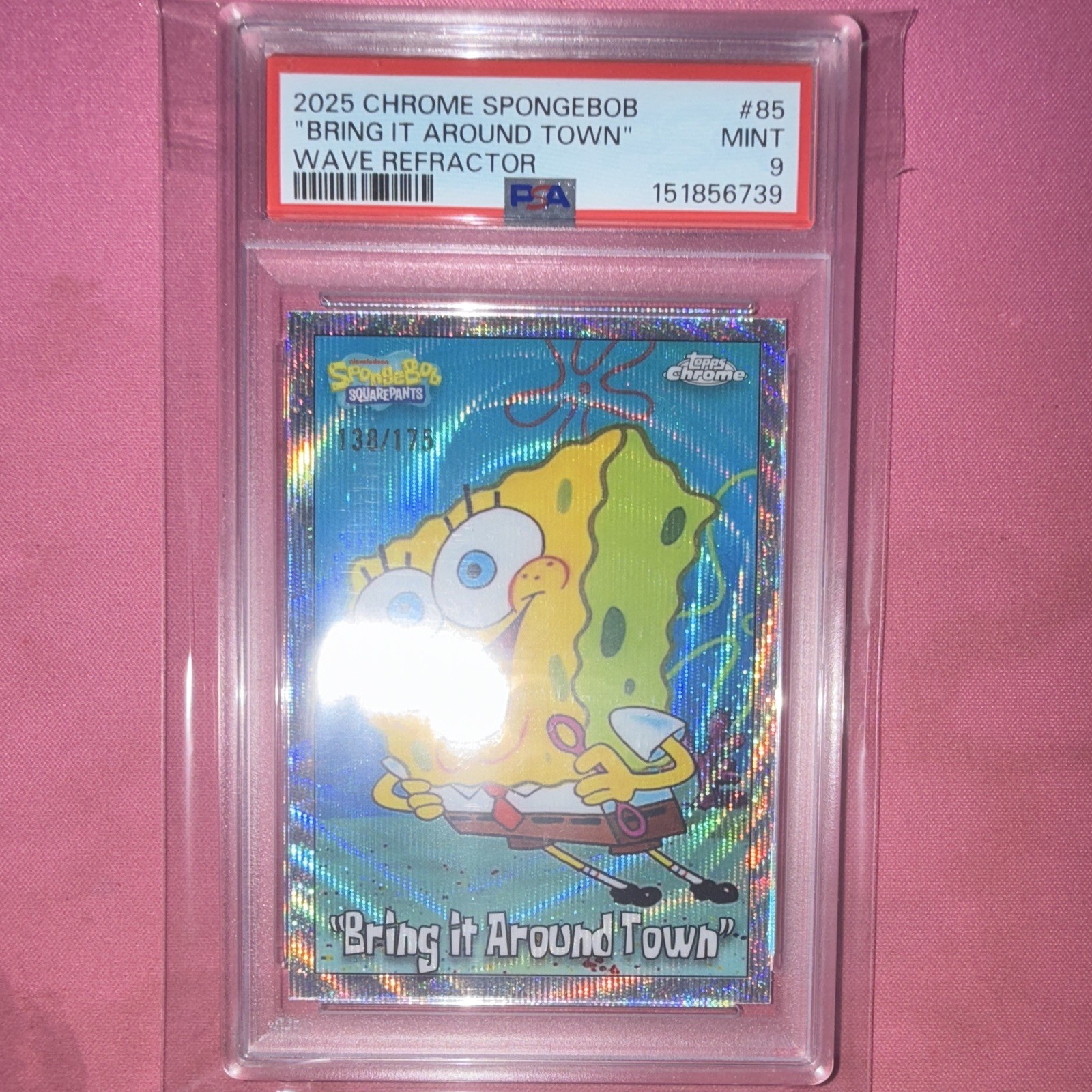 Topps 2025 Chrome SpongeBob SquarePants #85 Bring It Around Town Wave /175 PSA 9 view 1