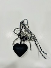 Black Heart Purse Charm Keychain With Silver Accents
