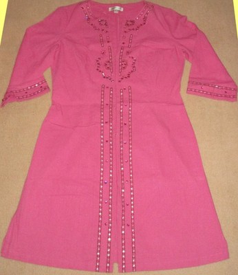 Apart Gr. 42 Leinen Kleid Mantel Jacke Rosa Pink Strass Glitzer Steine