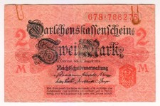 1914 Germany 2 Mark 788275 Reichsbanknote Paper Money Banknotes
