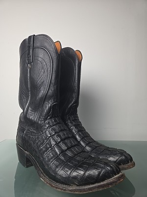 Lucchese 1883 Sz 9.5 D Boots Alligator Croc Leather Exotic Caiman Hornback Blk