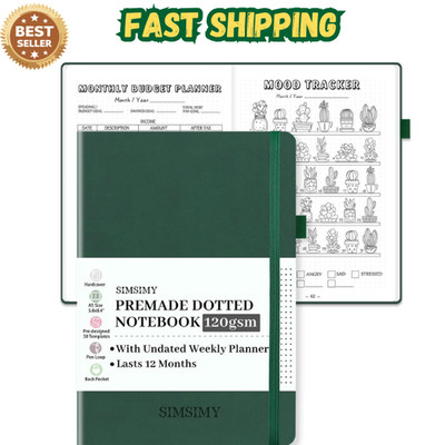 SIMSIMY Dotted Journal Notebook with Premade Bullet Templates, Pr