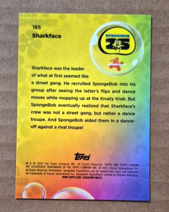 2025 Topps Chrome SpongeBob #185 Sharkface Bubblefractor 81/99 SP