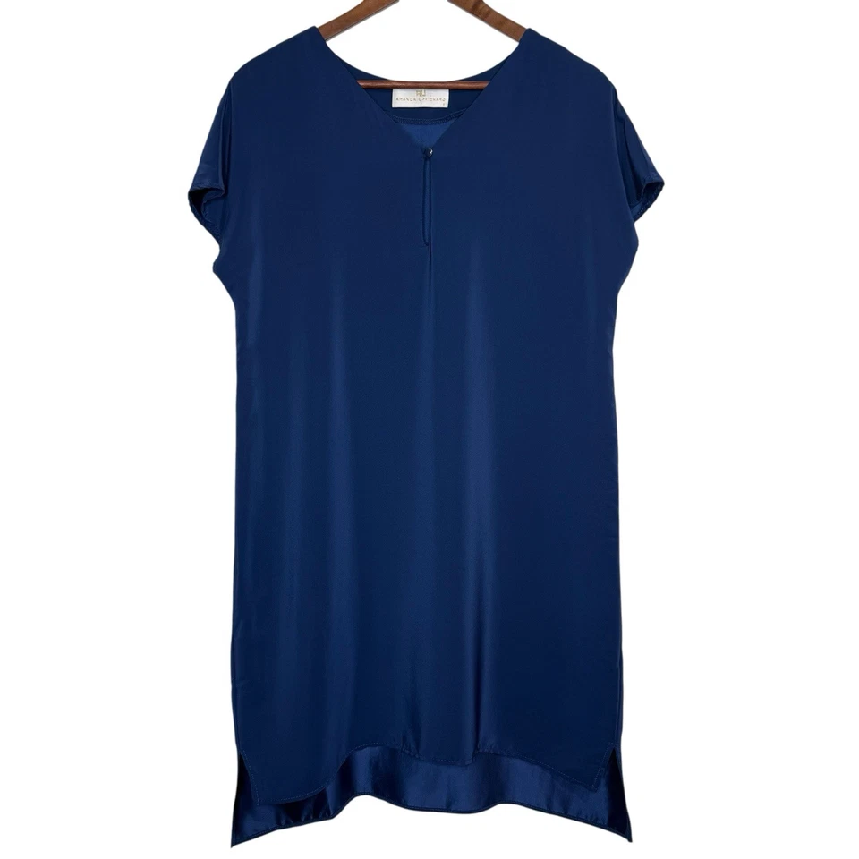 Vestido recto Amanda Uprichard M 100 % seda líquida azul carrera oficina hecho en EE. UU. Foto 2 de 4
