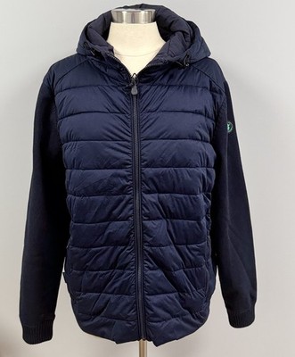 NWT Save the Duck Hybrid Jacket Puffer Knit Hooded Women s L Navy Eco Friendly