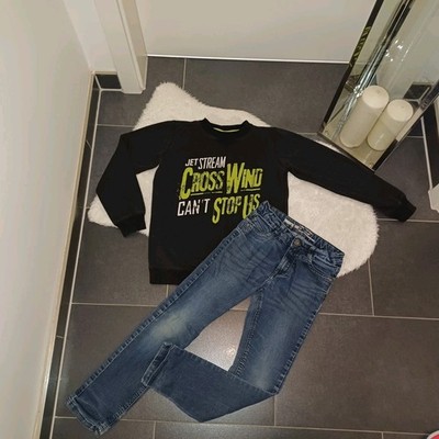 Set outfit 140 146 Sweatpulli schwarz gefüttert Jeanshose Pepperts verstellbar