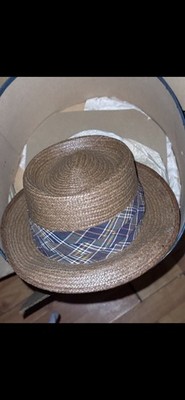 Cavanagh Brown Men's Wide Brim Boater Hat Fedora Style Fitted Plaid Band Vintage