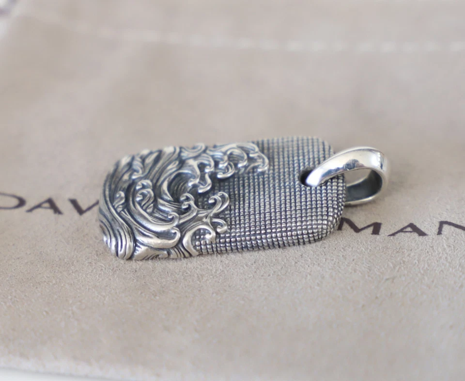 David Yurman Men's Sterling Silver 35mm Waves Dog Tag Pendant - Image 4 of 4