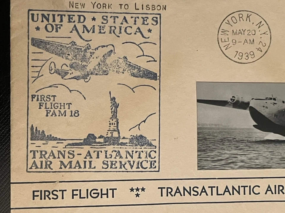 1939, FIRST FLIGHT TRANS-ATLANTIC AIRMAIL, FAM 18, NEW YORK TO LISBON PORTUGAL - Image 2 of 4