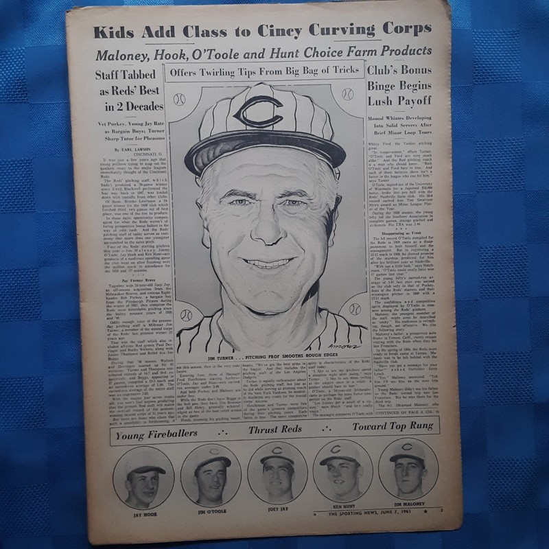 Cincinnati Reds 1961 Jim Turner by Armour Hook Jay Hunt Maloney O'toole 