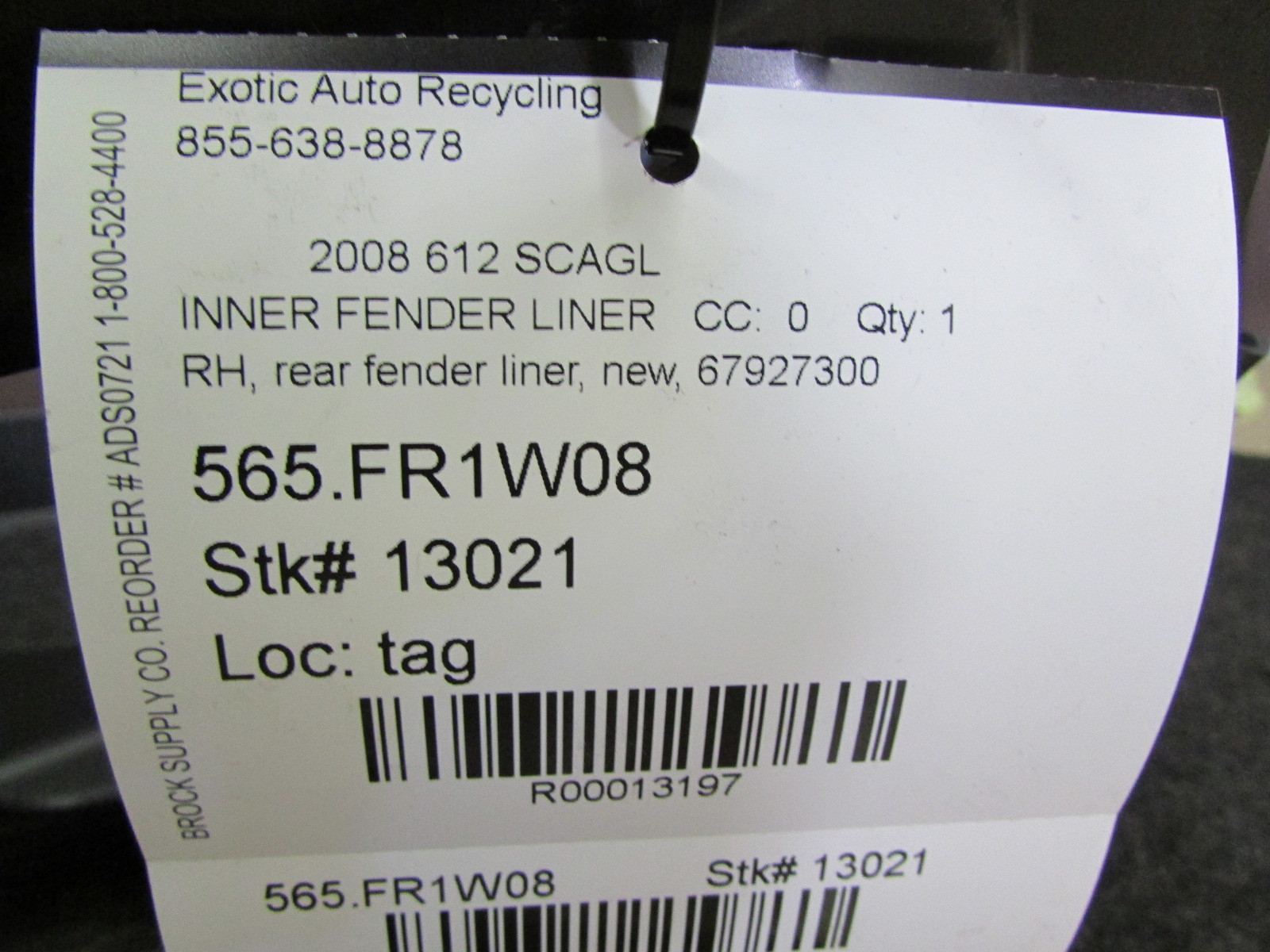 Ferrari 612 Scaglietti, RH, Right Rear Fender Liner, New, P/N 67927300
