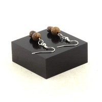 Ohrringe 2 Perlen Bronzit Du Brazilien + Holz 8 Mm Aus Edelstahl
