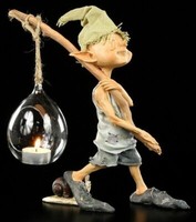 Pixie Kobold Teelichthalter - Ich Geh Mit Meiner Laterne - Deko Figur Zwerg Gnom
