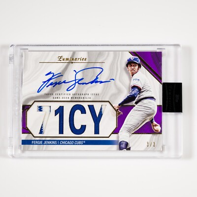 FERGIE JENKINS PATCH AUTO PURPLE 3/3 MOMAR-FJ Chicago Cubs 2022 Topps Luminaries