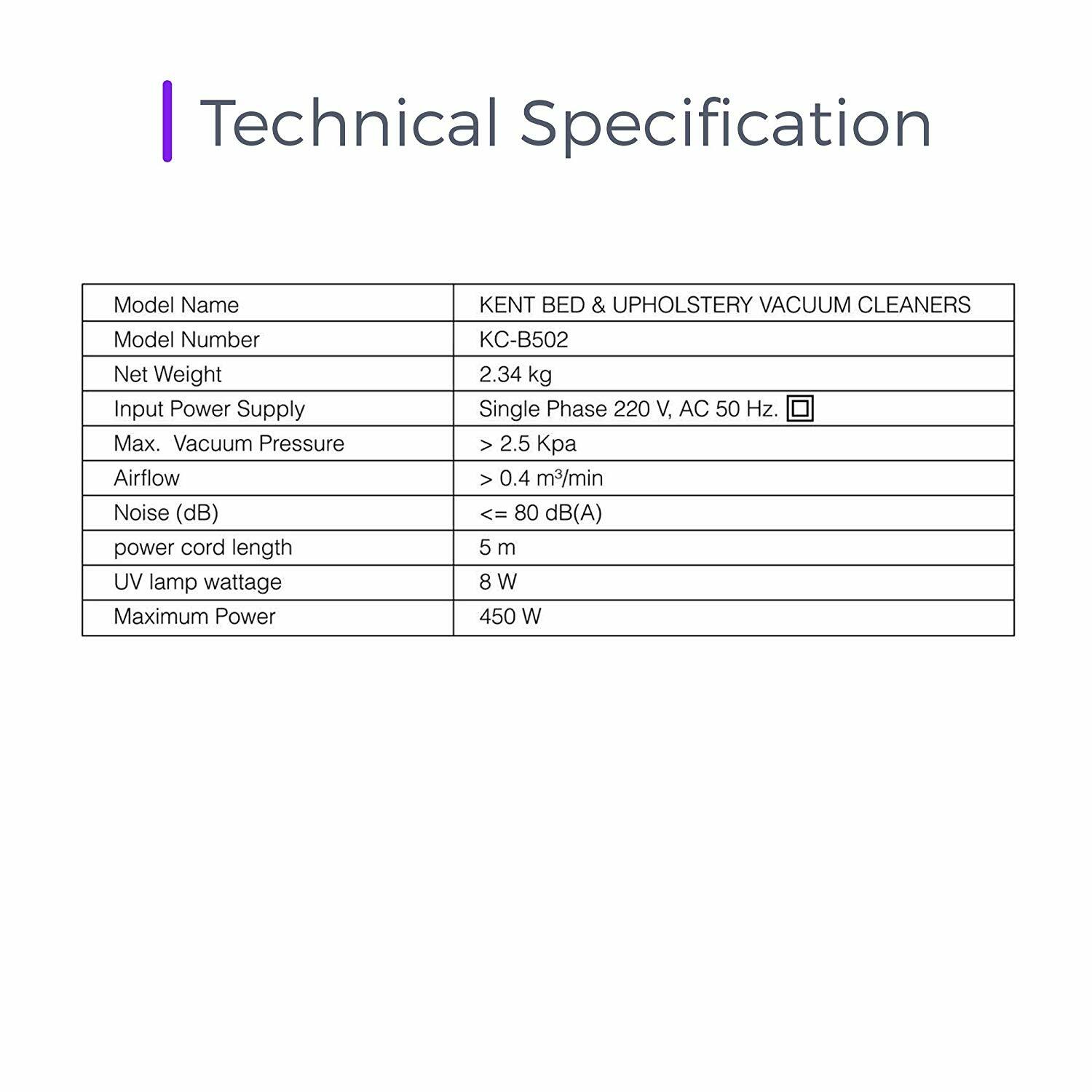 KENT Bed & Upholstery Vacuum Cleaner 450 Watt 220V Three Modes Of