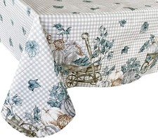 Fall Gingham Vinyl Tablecloth Gorgeous Distressed Pumpkin Cart Border 52 x 70