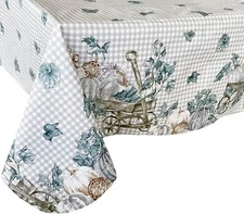 Fall Gingham Vinyl Tablecloth Gorgeous Distressed Pumpkin Cart Border Asst. Sz.