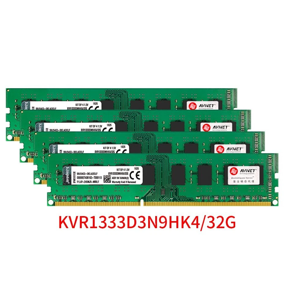 Kingston 32GB Kit 4x 8GB DDR3 1333MHz PC3-10600U DIMM Desktop Memory SDRAM Green - Image 2 of 4