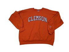 Clemson Tigers Champion Sweatshirt Orange Crewneck Pullover L Vintage Y2K