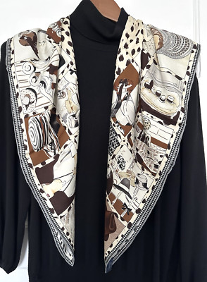 37''x37''Hat Lady Print Pure Mulberry Twill Silk18momme Double-sided Scarf 95x95cm