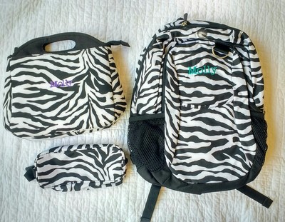 POTTERY BARN KIDS TEEN Girls Zebra Backpack & Lunchbox & pencil MOLLY monogram
