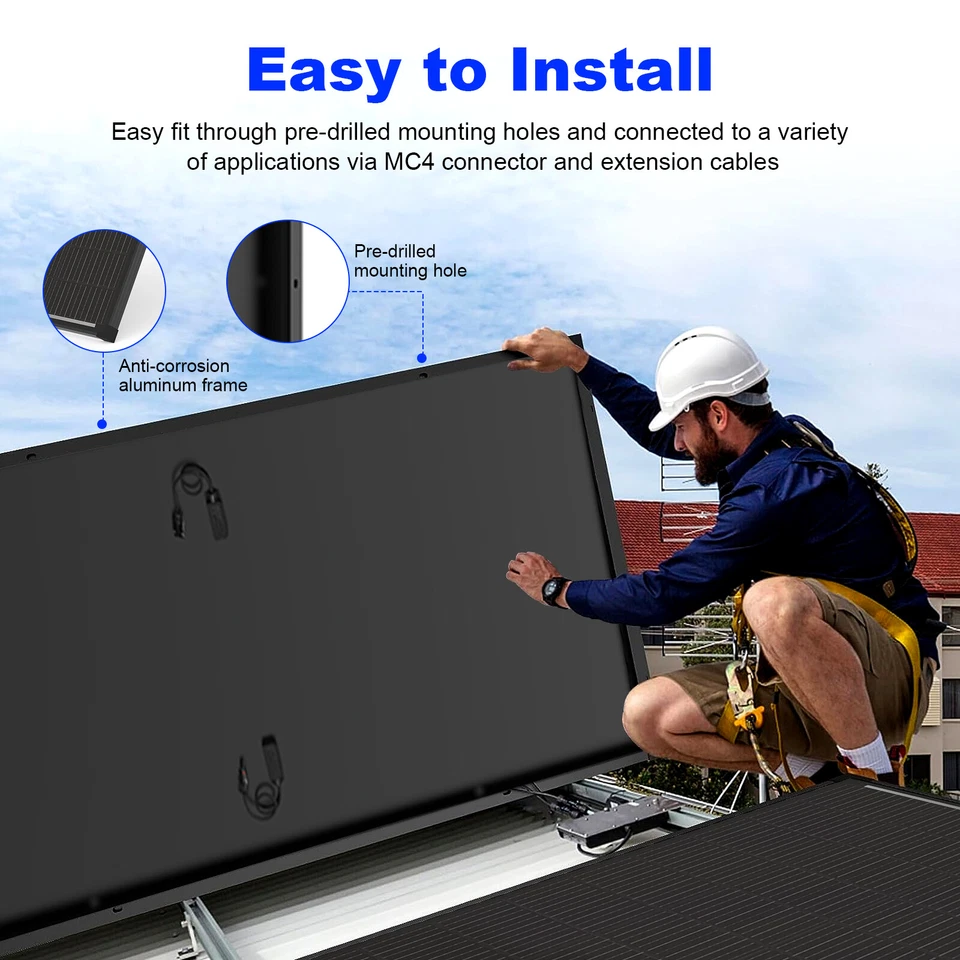 200W Watt Monocrystalline Solar Panel Kit 12V Battery Charger Home RV Off Grid - Image 3 of 4