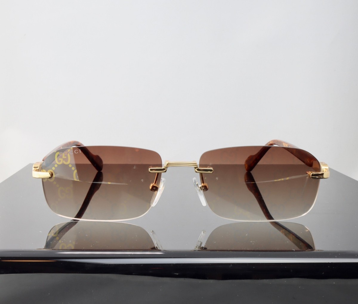 Gucci G1221S 004 Gold / Brown Lens with Pattern Square Rimless