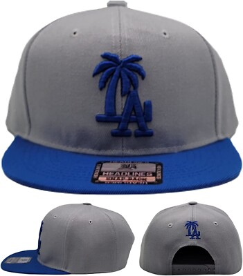 Los Angeles New Leader Palm LA Headlines Dodgers Gray Blue Era Snapback Hat Cap