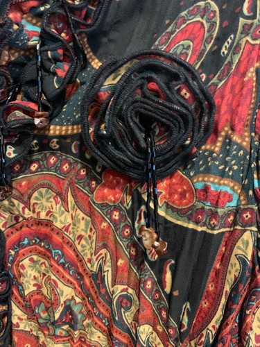 Agora beaded, ruffled trim, paisley multi colored blouse, whimsigoth fairy Sz M - Picture 4 of 15