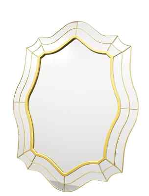 Gewellter ovaler Wandspiegel Goldrahmen 74x56cm einfach stilvoll Kunst Wohndeko