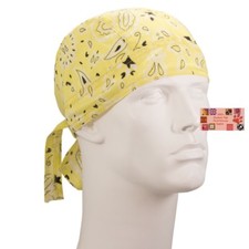 Yellow Paisley FITTED BANDANA w/TIES Head Wrap Skull Cap DOO DO Du Rag TIED