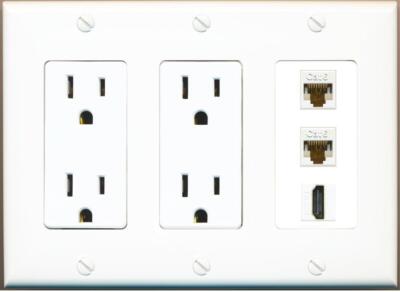2 Port CAT6 1 HD Wall Plate-2 Outlet White
