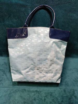 Estee Lauder Navy Blue Blue Fabric Patent Tote Shoulder Bag
