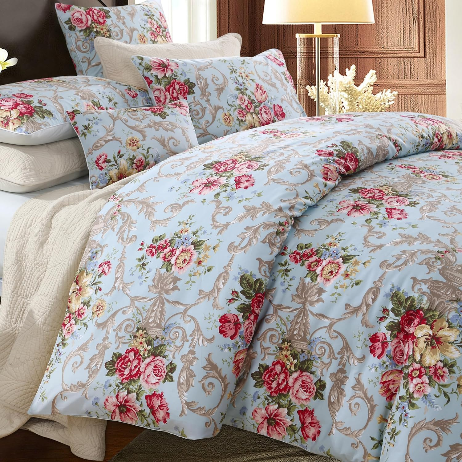 Vintage Floral Duvet Cover Set-100% Egyptian Cotton Peony Bedding Sets Leave Pri