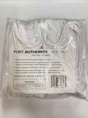 3 (50 PACK) Port Authority Face Mask White, 100% Washable Cotton FREE SHIPPING